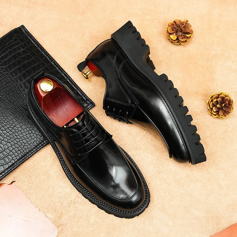 Patent Leather Mens Oxfords Shoes Luxury Handmade Quality Comfortable Genuine Leather 2026 Autumn Platform Social Shoes Man