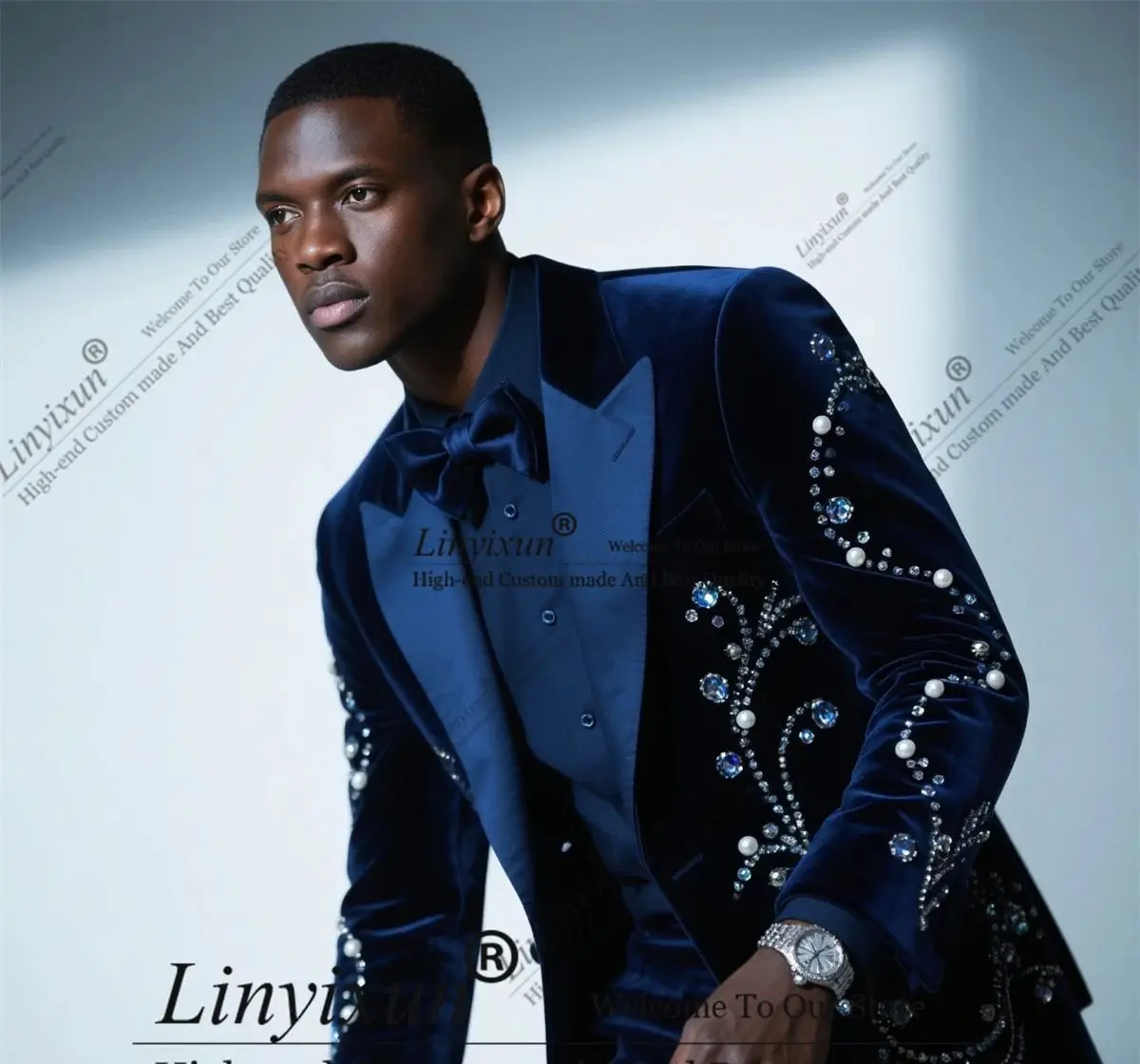 

Elegent Grade Diamond Ornament Tuxedos Men Suits 2 Pieces Set Groom Male Prom Blazers Slim Wedding Customized trajes para hombre