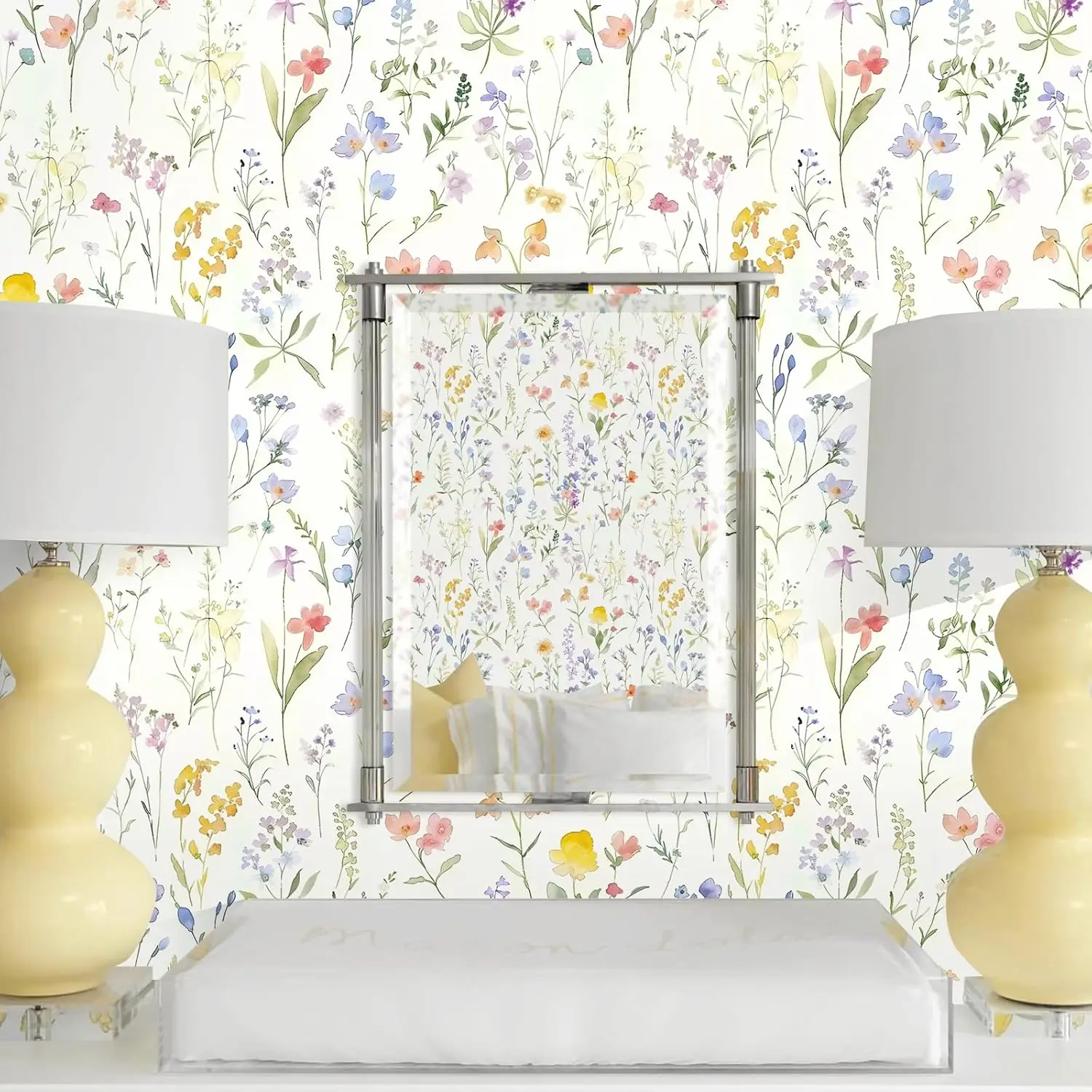 ورق جدران قابل للتقشير واللصق على شكل زهور، ورق اتصال بوهو، ورق حائط ذاتي اللصق قابل للإزالة لديكور غرفة نوم الحمام