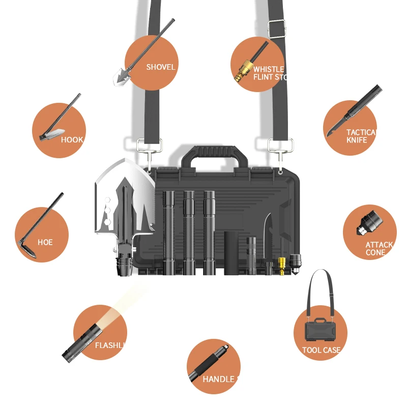 

Multifunction Camping Outdoor Shovel Survival Tools With Flashlight