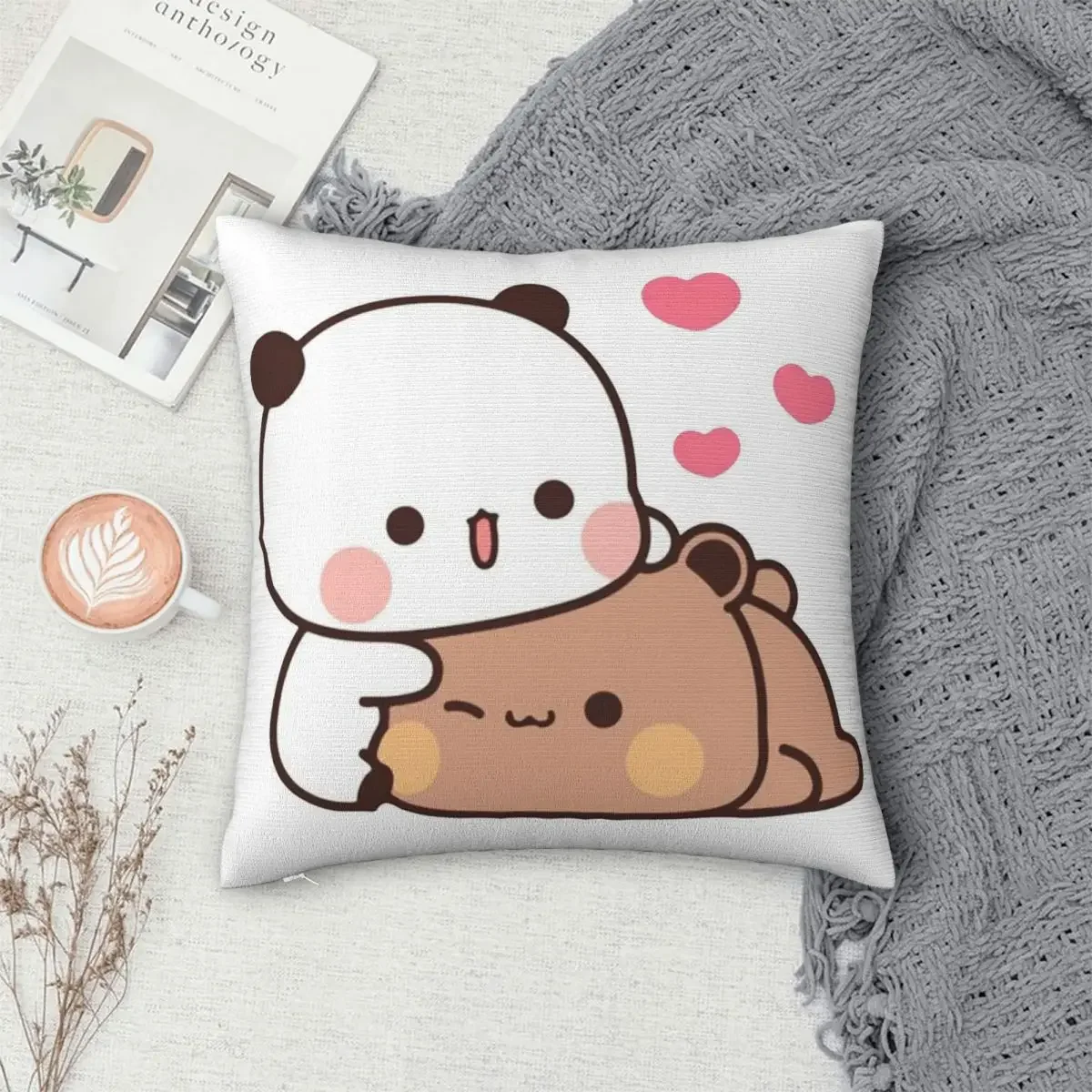 Panda And Brownie Bear Couple Pillowcase Polyester Pillows Cover Cushion Comfort Throw Pillow Sofa Decorative Cushions Used