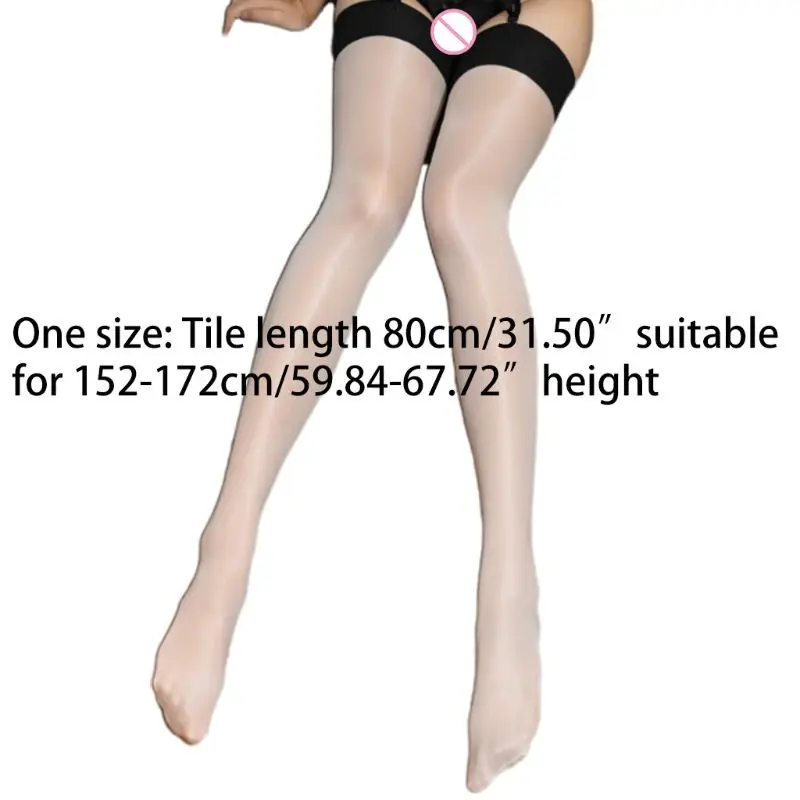 

Women Sexy Contrast Color Shiny Oil Thigh High Stockings 30D Nylon Thin Sheer Pantyhose Elastic Silky Long Socks