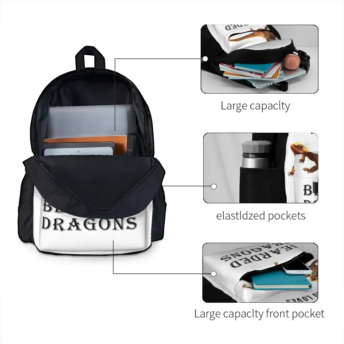 JUST A BOY WHO LOVES BEARDED DRAGONS Backpacks Boys Girls Bookbag Students School Bags Rucksack Travel Rucksack Shoulder Bag