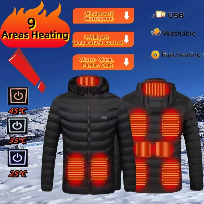 Dual Control 9-Zone Verwarmingsjas Winter Man En Vrouw Usb Intelligente Verwarming Efficiënte Warme Jas Outdoor Skiën Katoenen Jas