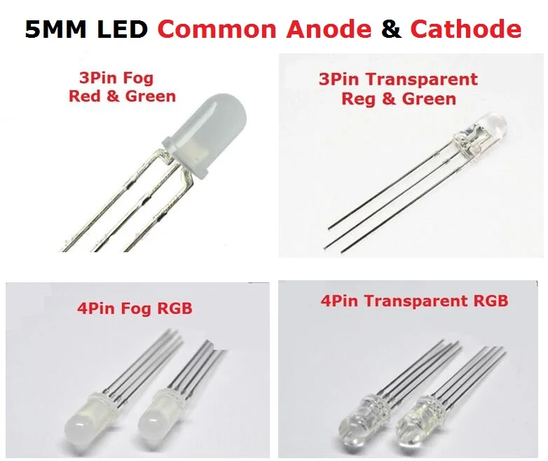 20PCS 5MM LED Common Cathode RGB Light Emitting Diode Common Anode Red & Green F5 3Pin 4Pin Transparent/Fog Positive Negative