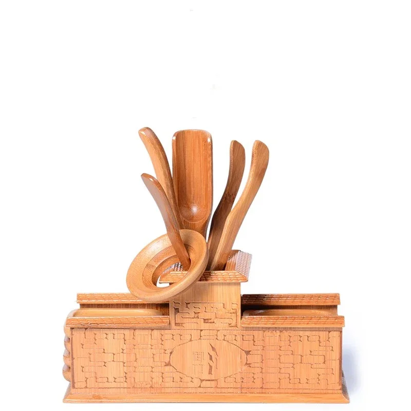Chinese Bamboo Tea Tools Set Puer Knife Spoon Clip Strainer Vintage Handmade Kung Fu Tea Sets Accessories Ceremony
