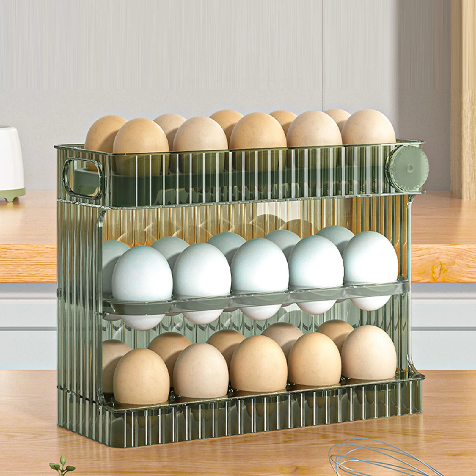 30 Count Flip Fridge Eggs Tray Container PET Auto Keep Eggs Fresh Egg Trays Containers For Refrigerator Dooor