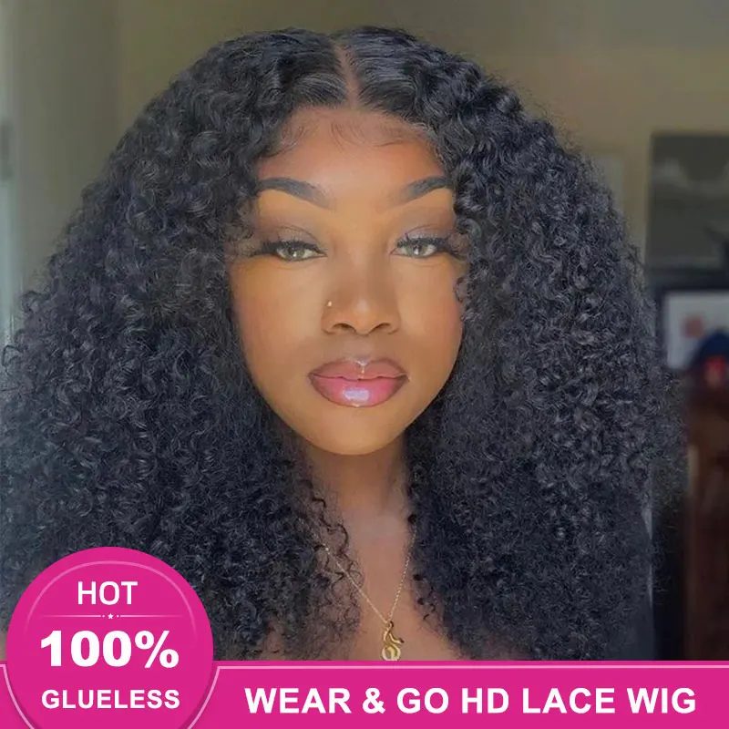

Wear Go Glueless Wig Short Bob Human Hair Lace Front Wigs Kinky Curly Pre Plucked For Black Women Brazilian Real Hair Natural