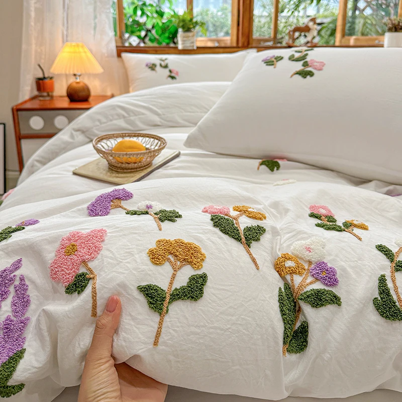 1pc Towel Embroidery Duvet Cover Floral Style Quilt Cover Soft housse de couette Single/Queen Size Duvet Cover (No Pillowcase)