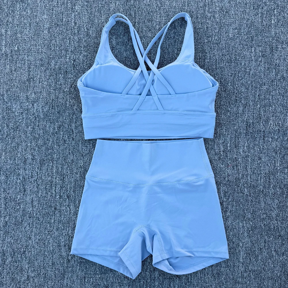 2 Piece Yoga Clothes Women\'s Tracksuit Athletic Wear Fitness Suit Gym Workout Push Up Clothes Sports Bra Yoga shorts Suit