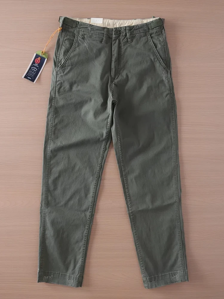 2025 Spring Summer New Japanese Retro Woven Twill Cargo Pants Men's Simple Fashion 97% Cotton Washed Casual Straight Trousers