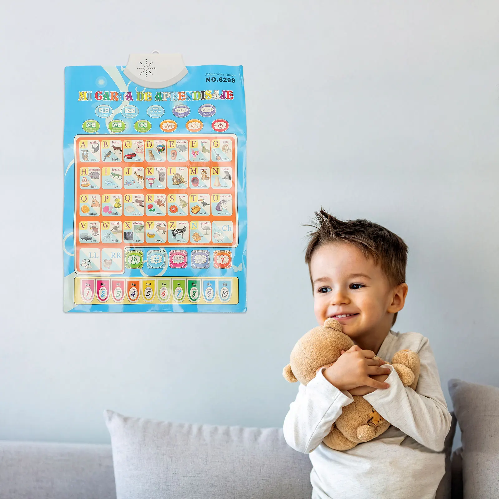Tweetalige geluidswandkaart Waterdicht Kinderen leren voor kinderdagverblijf Speelkamer Spaans Engels Praten Poster Elektronisch educatief