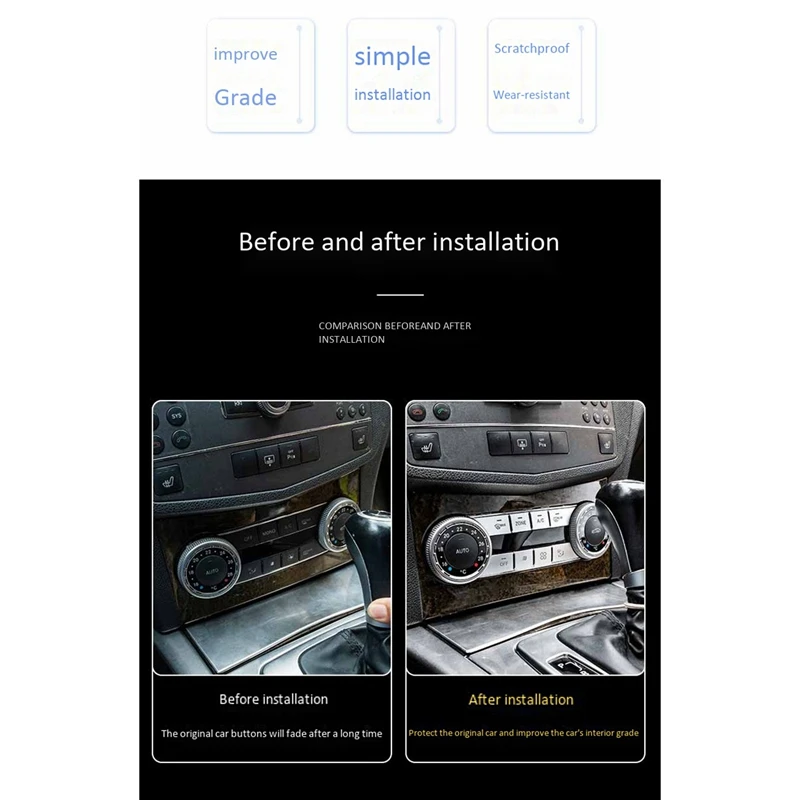 16ชิ้นฝาครอบปุ่มแผงหน้าปัด AC ปุ่มสติกเกอร์ปิดสื่อสำหรับ Mercedes Benz C GLK CLS ML GLE W204