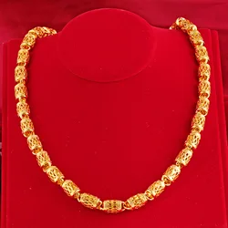 Luxury Gold Color Necklace for Men Double Blessing Dragon Scale Necklace Hand Chain Wedding Birthday Fine Gold Jewelry Gift