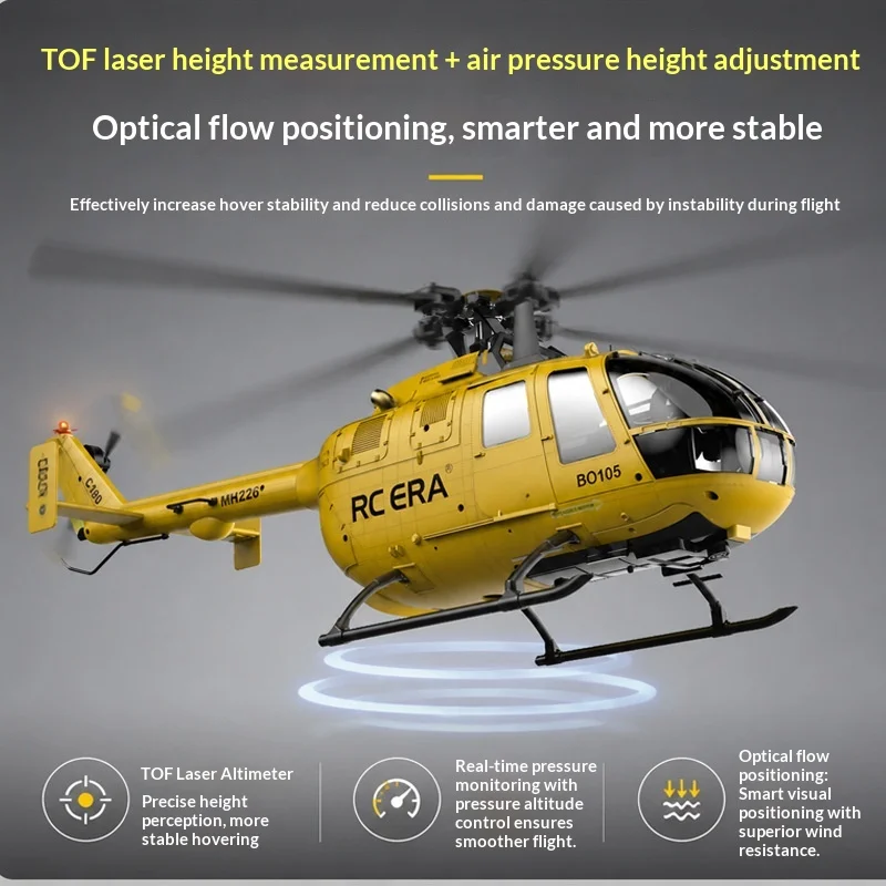 C180 BO105 6 Channels Brushless RC Helicopter Optical Flow Positioning TOF Laser Altitude Hold One Key Inverted Flight 3D Stunt
