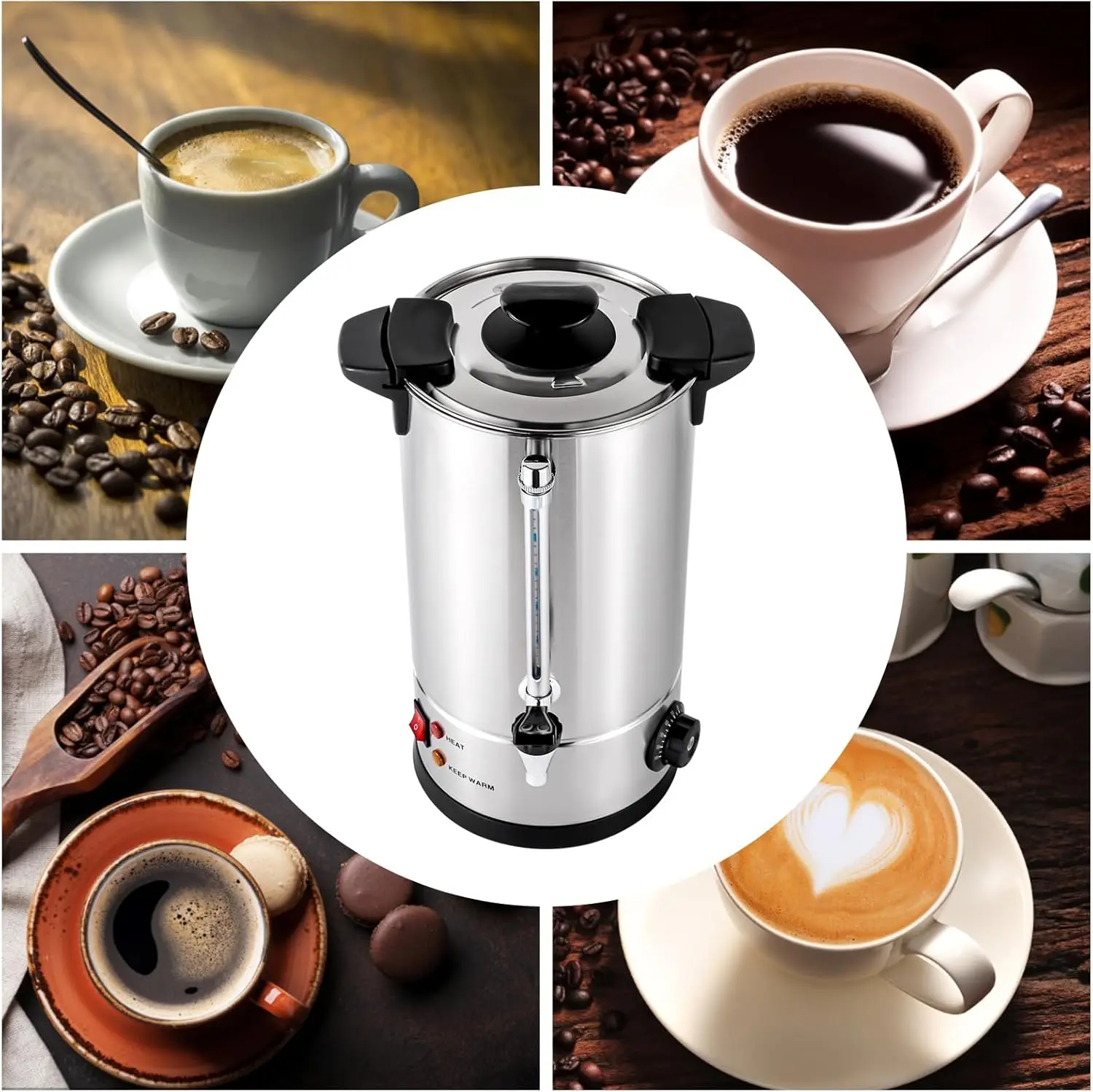 Кофеварка на 60 чашек, электрическая кофеварка-перколятор, диспенсер для горячей воды, коммерческая кофеварка на 10 л для кипячения воды, заваривания