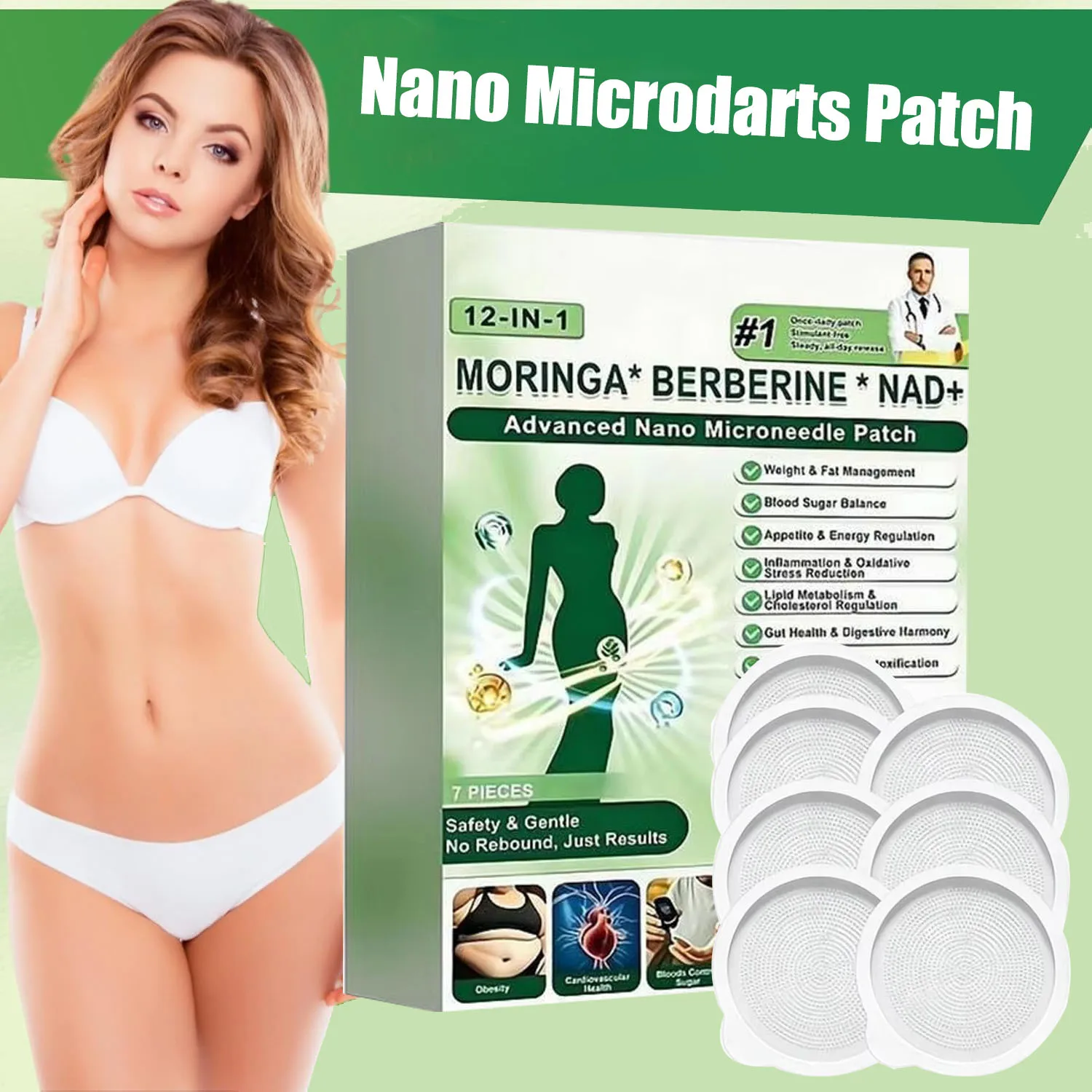 Advanced Nano Microneedle Sticker Patch Firming Berberine X NAD+ Weight Management Assistance Patch Easy Use Body Weight Loss