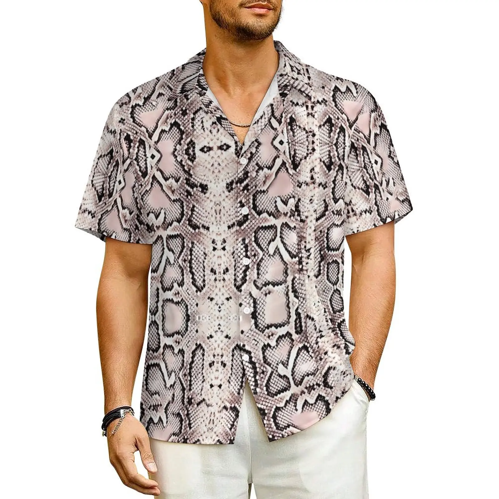 

Anaconda Snakeskin Vacation Shirt Brown Animal Print Hawaii Casual Shirts Man Cool Blouses Short Sleeves Breathable Custom Tops