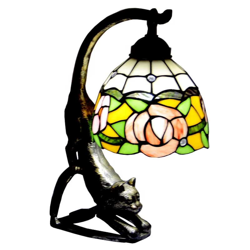 

Креативный подвесной светильник с кошачьим хвостом в стиле Тиффани, цветной стеклянный абажур для домашнего чтения, прикроватная лампа