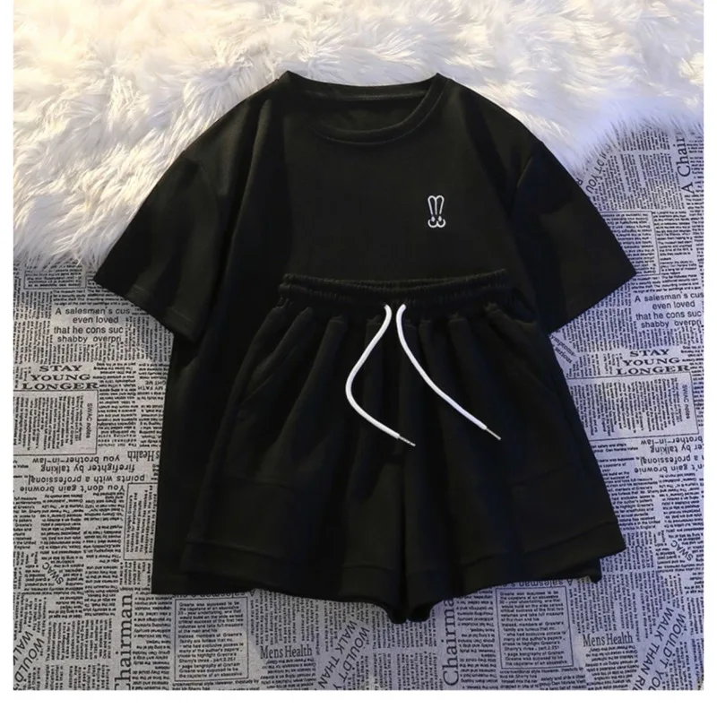 

Women's Casual Short Sleeved Top Shorts Two Piece Set Summer New Large Size Clothing Loose Fashion Running Sports Suit For Women