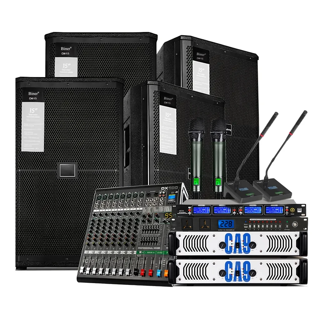 

Biner D100C Professional Single 15 Inch*4 DJ Speakers 10 Channels Audio Mixer 750W*2 Power Amplifier for Large Stage Performance