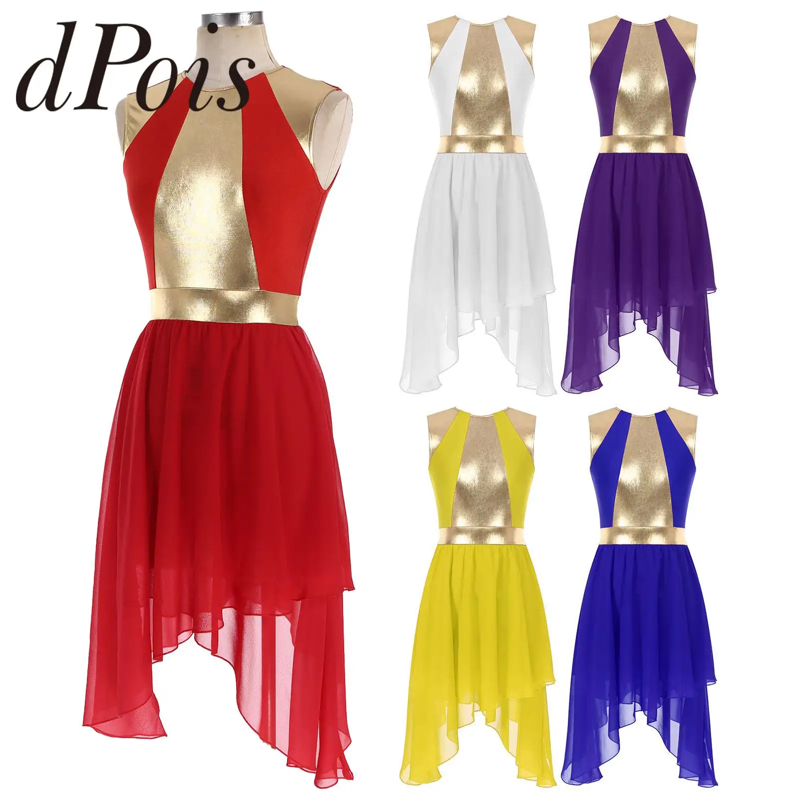

Womens Ballroom Lyrical Dance Dress Liturgical Praisewear Asymmetrical Hem Dresses Church Choir Costume Performance Dancewear