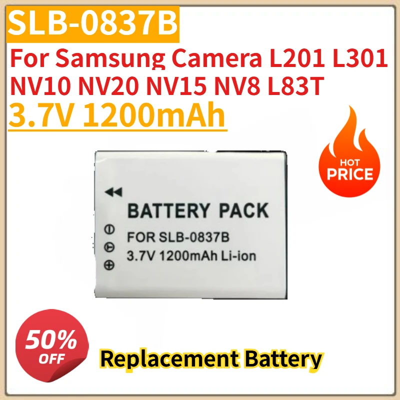 

New SLB-0837 Camera Battery 3.7V 1200mAH For Samsung Camera L201 L301 NV10 NV20 NV15 NV8 L83T
