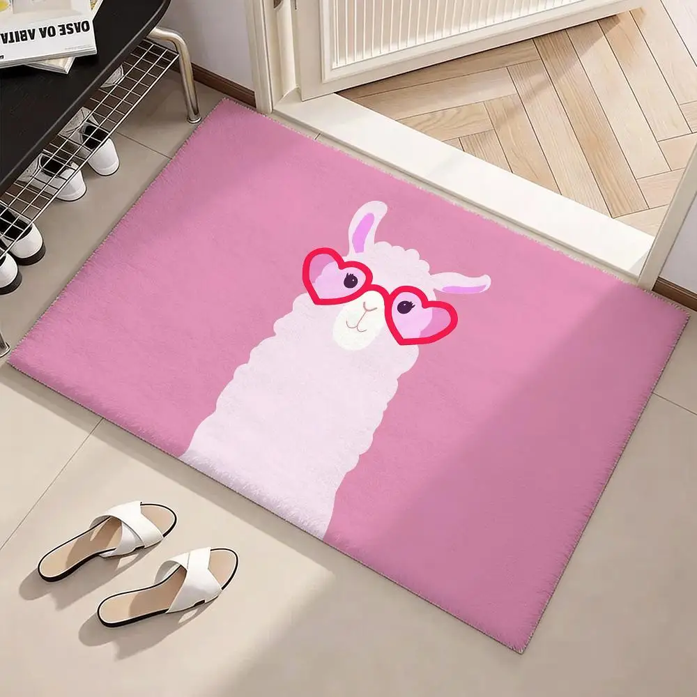 Cartoon Alpaca Floor Mat Soft Flannel Non-Slip Door Mat - Thickened Rug for Living Room Home Decor