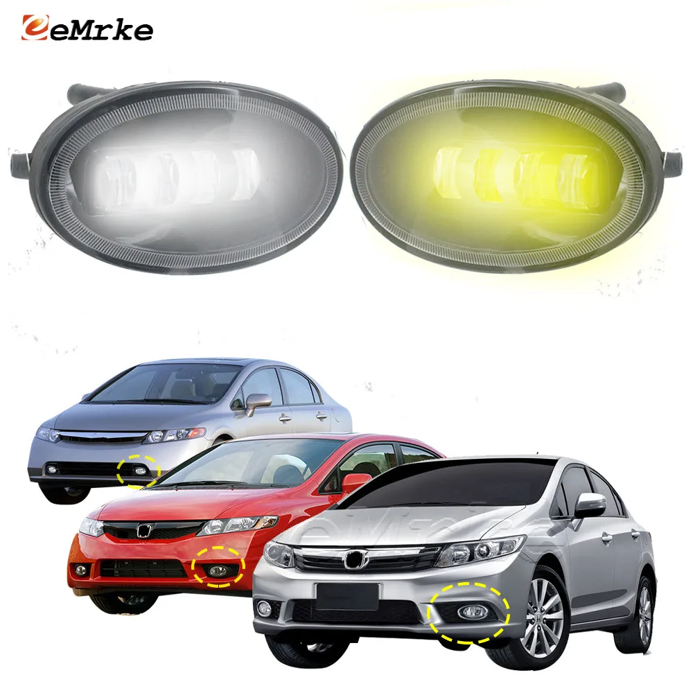 Pair Cut-Line Lens Car LED Fog Lights White /Yellow Color Headlights Lamp for Honda Civic Sedan 2006~2014 Civic Si 2012 Brazil