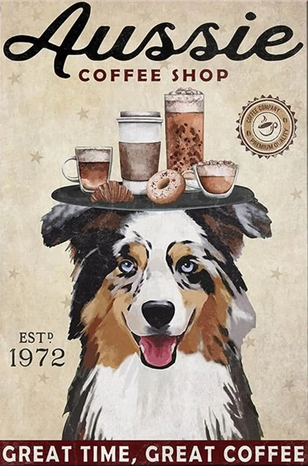 Divertido letrero de estaño para amantes del pastor australiano, año de perro, cafetería australiana, placas de carteles de Metal para el hogar, sala de estar, cocina, cafetería y Bar