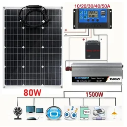 1500W Solar Power System 220V/1500W Inverter Kit 160W Solar Panel Battery Charger for Home Balcony Power Camper Roof