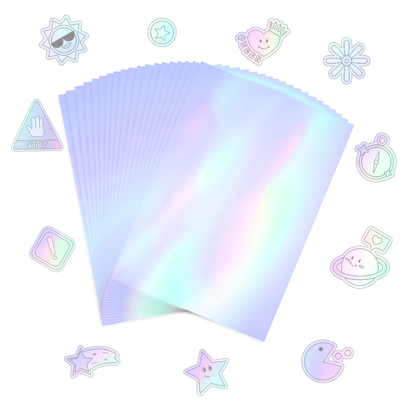 10 Sheets Holographic Letter Size (8.5" x 11") Printable Holographic Vinyl Sticker Paper Dries Quickly Waterproof Sticker Paper
