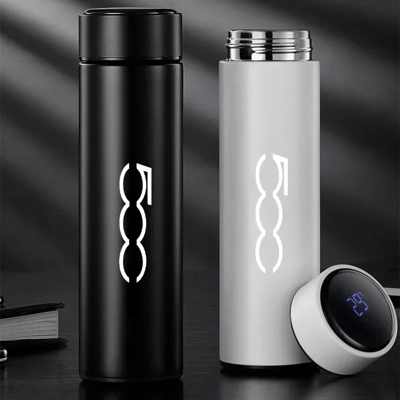 Vacuum Flasks Digital Temperature Display LED Cup Cover for Fiat 500 500C 500X 500L Abarth 695 Stainless Leak Proof Thermoses