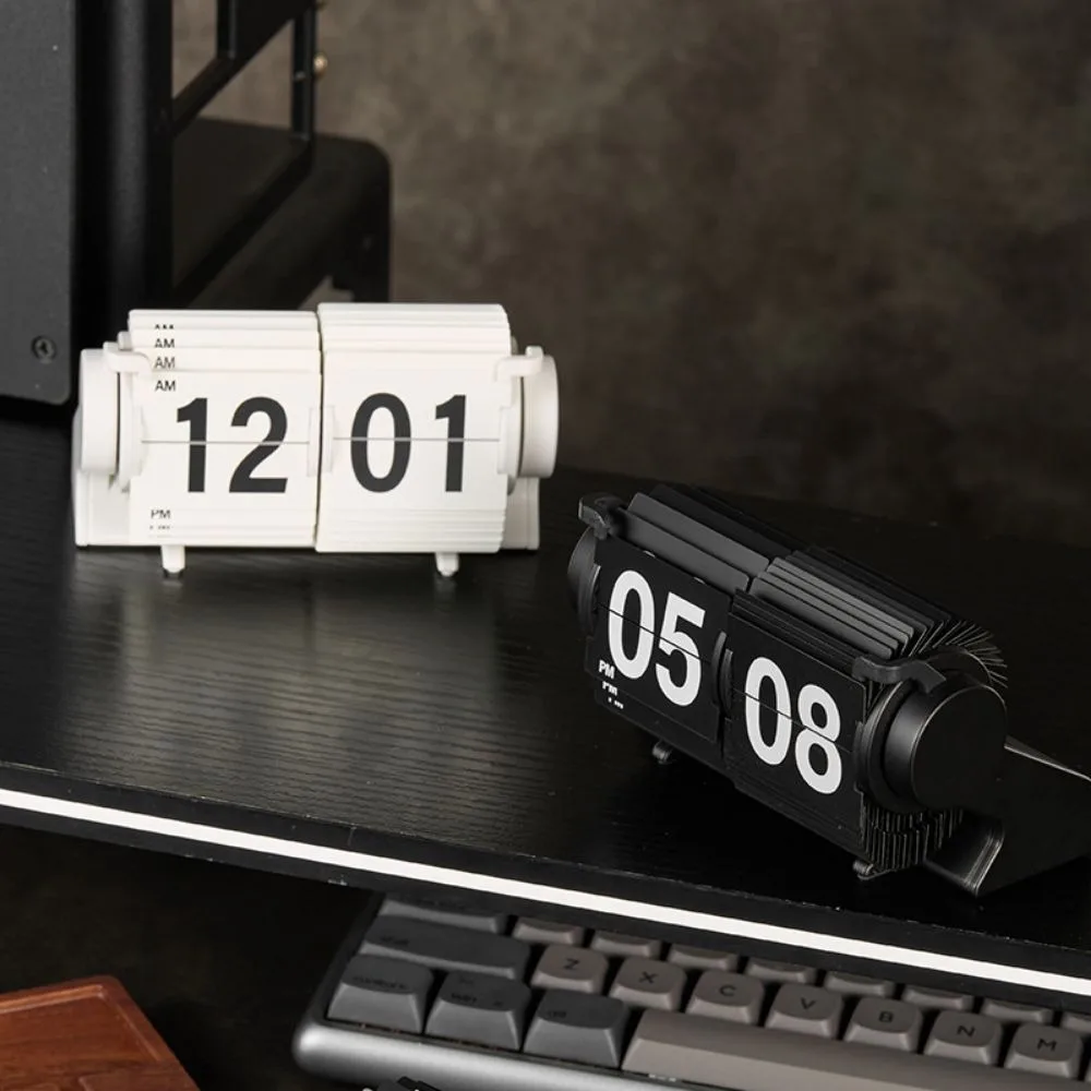 Automatic Page Turning Flip Clock Black White Retro Design Digital Desktop Clock Accurate Timekeeping Big Number