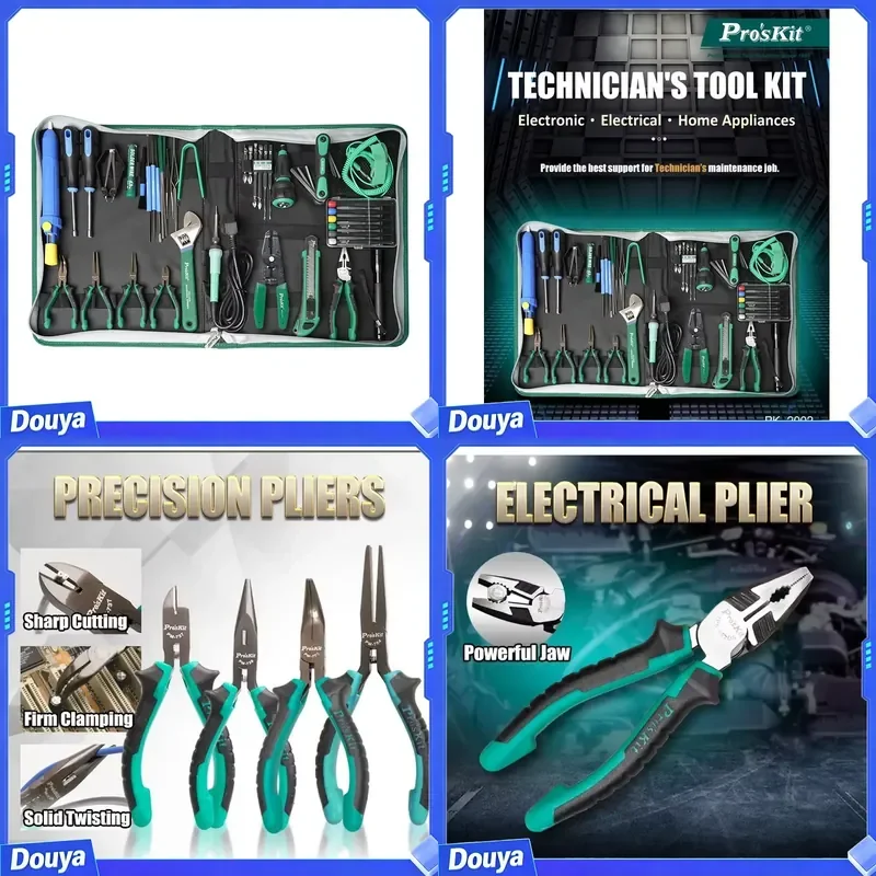 Proskit PK-2002 Screwdriver Set Electric Soldering Iron Wire Cutters Computer Electronic Electrician Welding Crimp Repair Kit