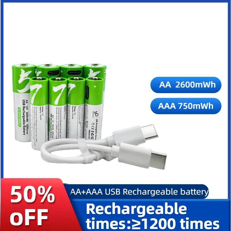 

For Mouse Clock Shaver Hermometer+TYPE-C Cable AA+AAA USB Rechargeable battery AAA 750mWh 1.5V AA 2600mWh battery