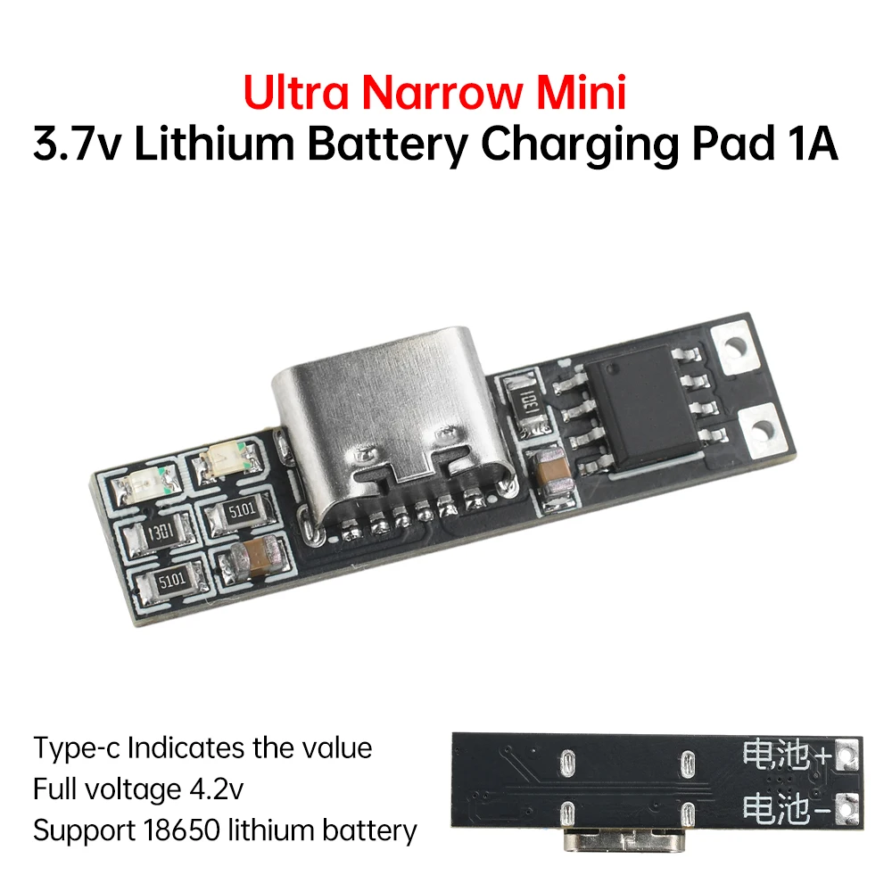 2PCS 3.7V Ultra-narrow Ultra-small Ternary Lithium Battery Charging Board 1A 4.2V Charger Module Type-C Interface