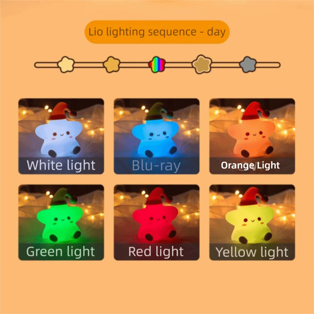 

Battery Powered Star Night Light Silicone LED Touch Control Desk Atmosphere Lamp Mini Size Yellow Star LED Night Light Bedroom