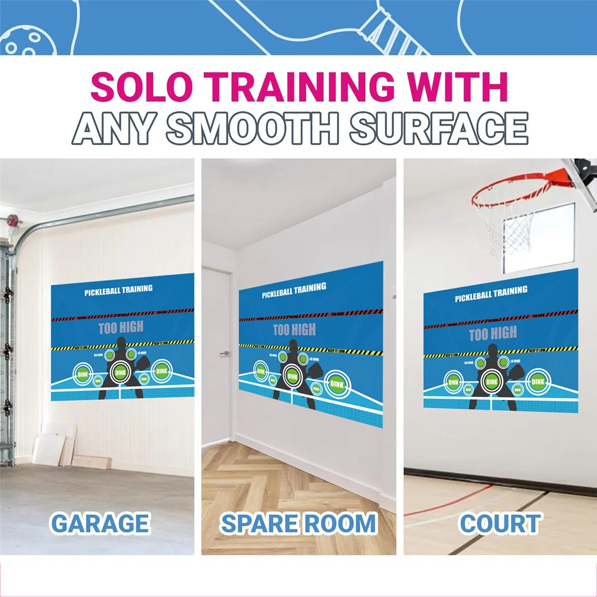 Pickleball Training Practicing Wall Stickers Pickleball Dink Pad Practice Board Poster Rebounder Training AidJAS