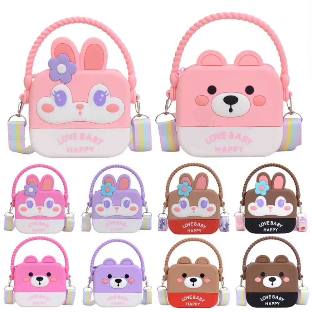 Sac messager étanche en silicone pour enfants, sac à bandoulière de dessin animé, sangle réglable, fermeture éclair, lapin, ours, mode