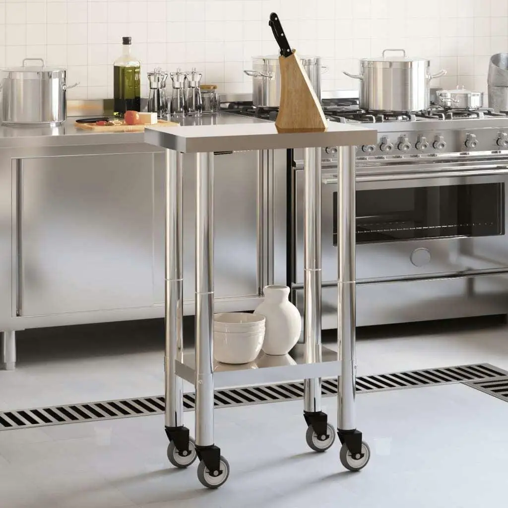 Portable Stainless Steel Kitchen Work Table with Wheels - 21.7x11.8x33.5 Inch Versatile Cart