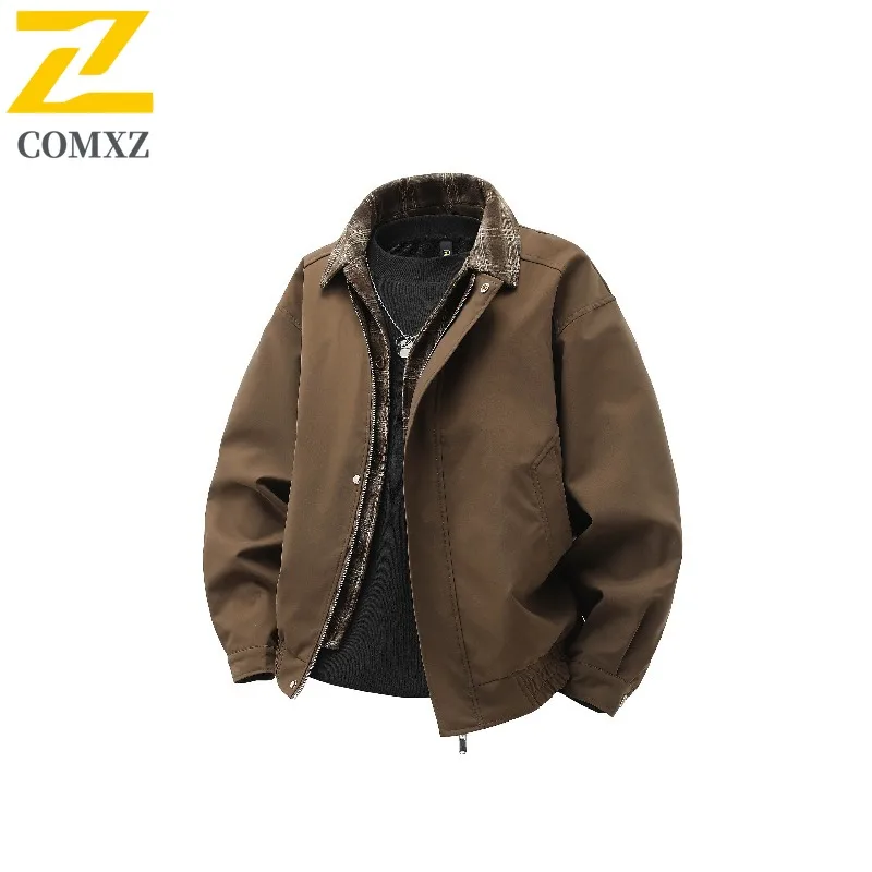 

COMXZ 2025 Mens Detroit Style Plaid Two Piece Jacket Casual Coat