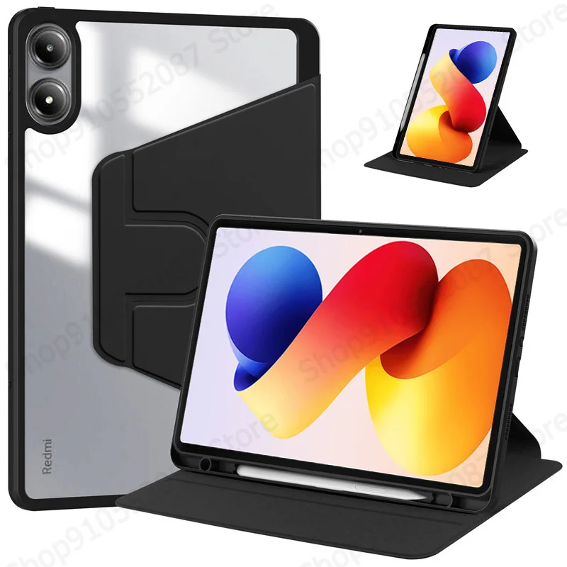 Etui Funda do Redmi Pad 2 Pro z uchwytem na rysik, obrotowe o 360 stopni, akrylowe, przezroczyste, twarde etui na tablet Coque do Redmi Pad 2 Pro 12,1 cala — zdjęcie produktu 3