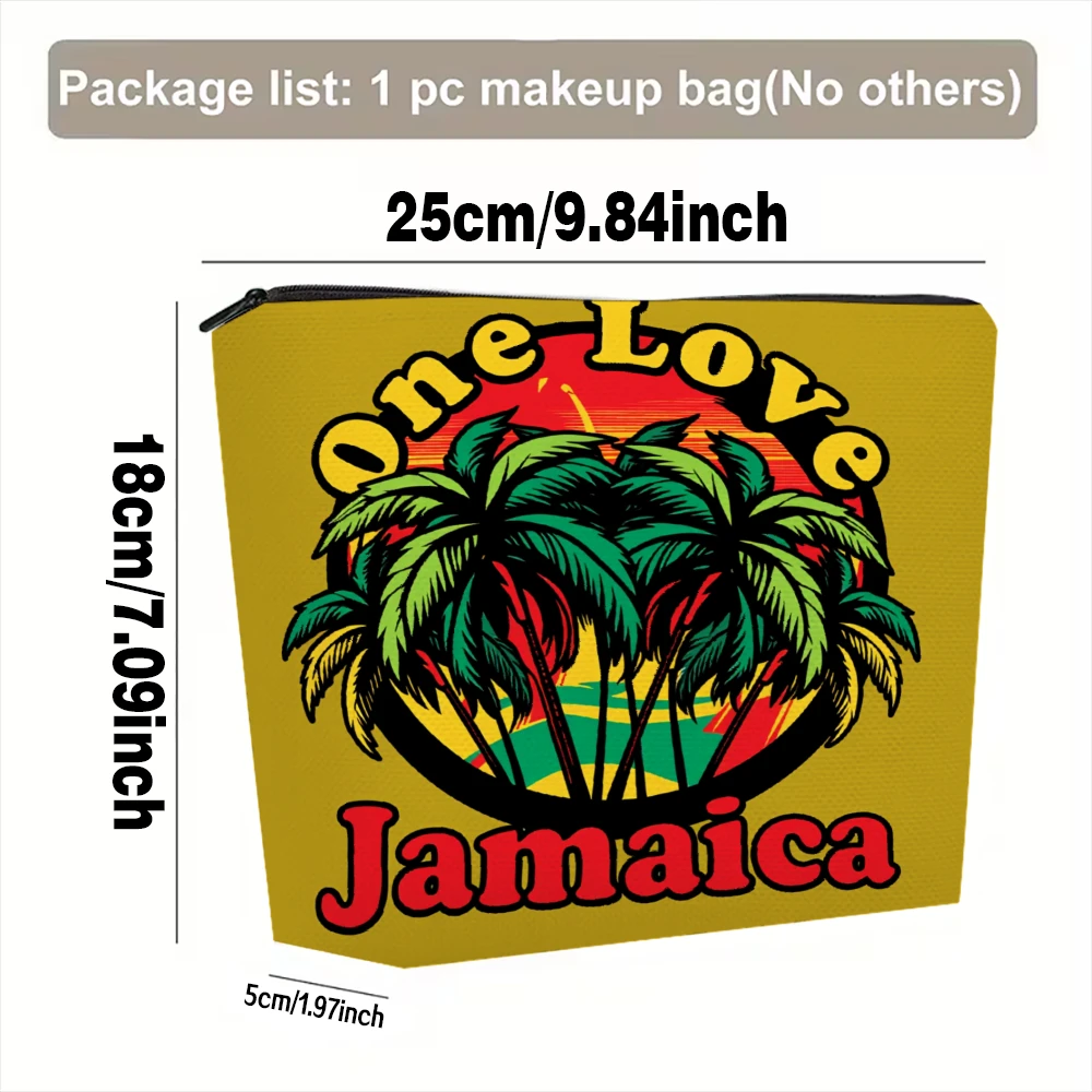 One Love Jamaica Palm Tree Sunset Makeup Bags for Girls Cosmetic Pouch Toiletry Bag Pencil Case Travel Storage
