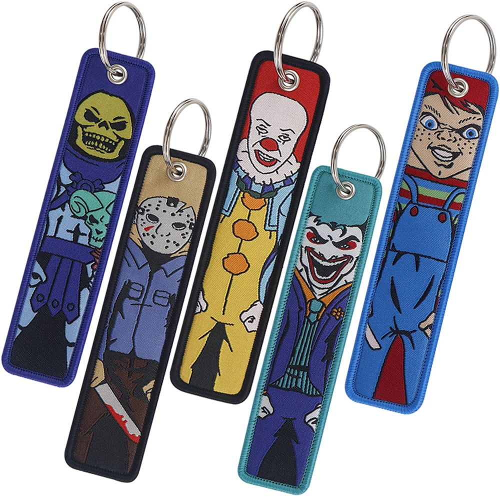 Horror Movie Keychain for Cars Backpack Key Holders Fashion Embroidery Keyrings Key Tag Jet Tag Accessories Gifts