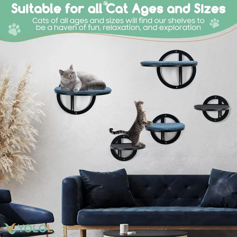 Bubble Cat Wall Shelves - Black Cat Wall Hammock,Modern 5 Large Steps & perches, Sturdy Indoor beds with Cushion