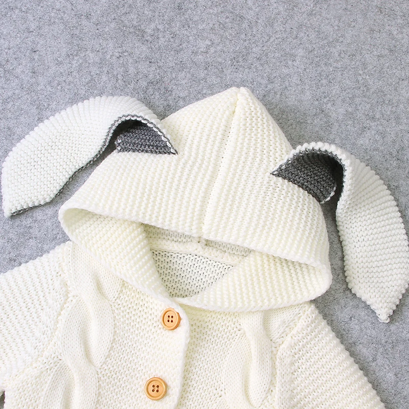 Newborn Baby Rompers Knit Boy Girl Jumpsuit Fashion Hooded Cute Ears Infant Kid Solid Clothing 0-18M Long Sleeve Overalls Autumn