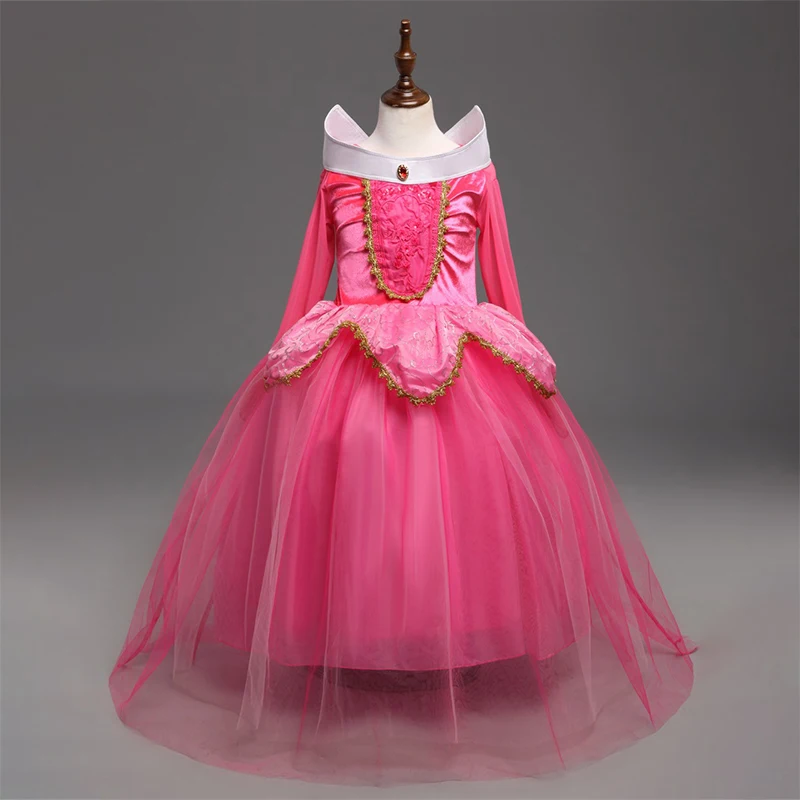 Girls Sleeping Beauty Aurora Cosplay Dress Off Shoulder Prom Gown Children Halloween Carnival Gift Fancy Party Princess Clothing