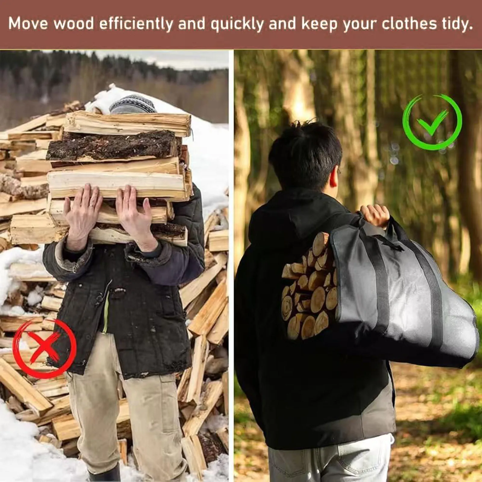 Outdoor Firewood Logging Bag Large Capacity Durable Firewood Logging Bag for Barbecue Cooking Accessories