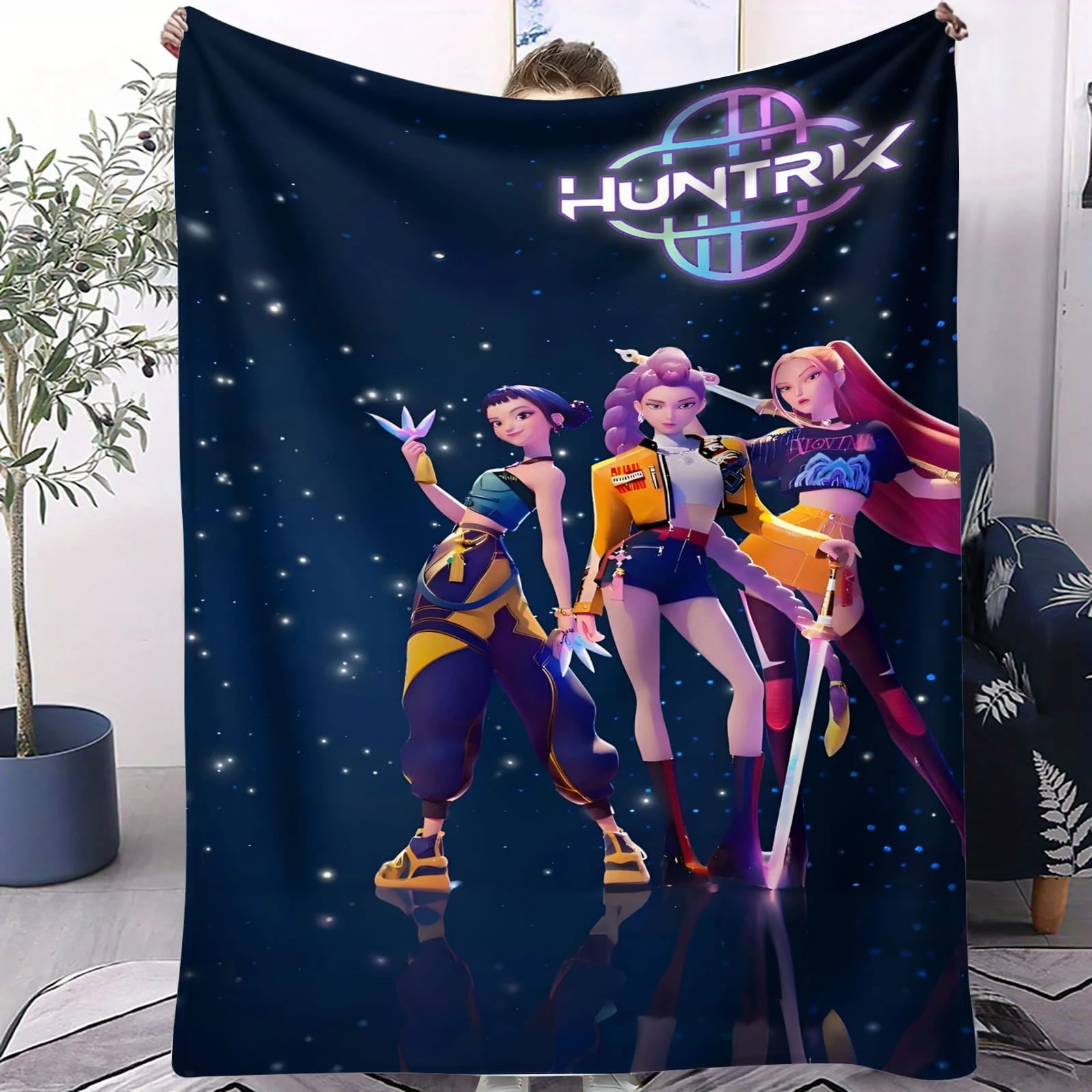 K-Pop Huntrix بطانية قطيفة الكونية المحارب فتاة مجموعة تصميم لينة رمي لغرفة النوم أريكة غرفة الألعاب مثالية لمحبي أنيمي المراهقين